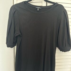 Express Women's Black Ribbed Short Sleeve Top